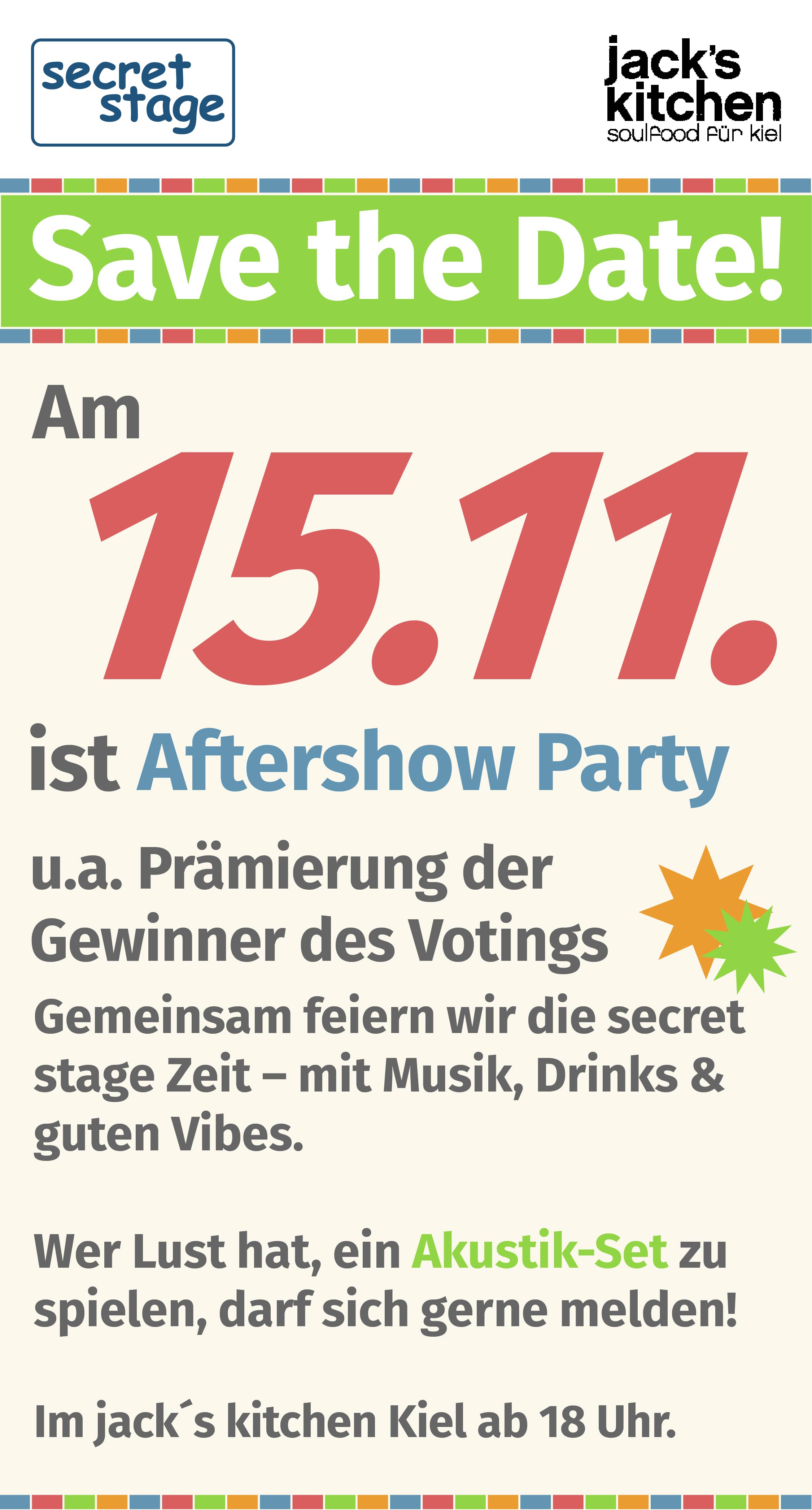 Save the Date: Aftershow Party am 15.11. im jack’s kitchen, Kiel